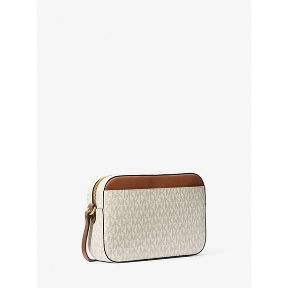 Michael Kors Logo Womens Tan Vanilla Brown Jet Set Large Logo Crossbody Bag New - Picture 3 of 8